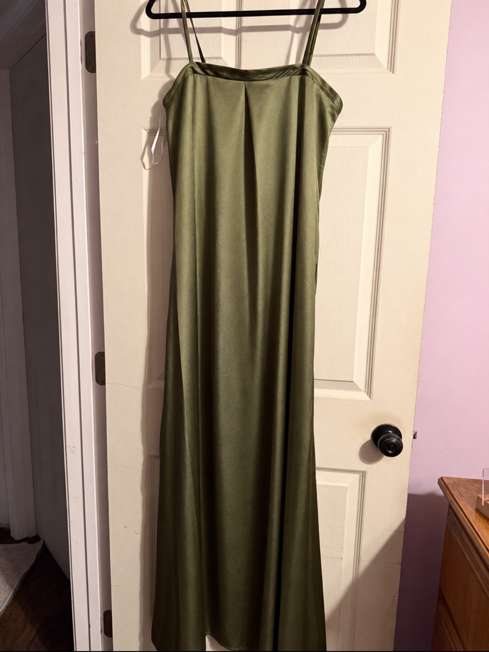 Lulu's Olive Green Satin Maxi Slip Dress